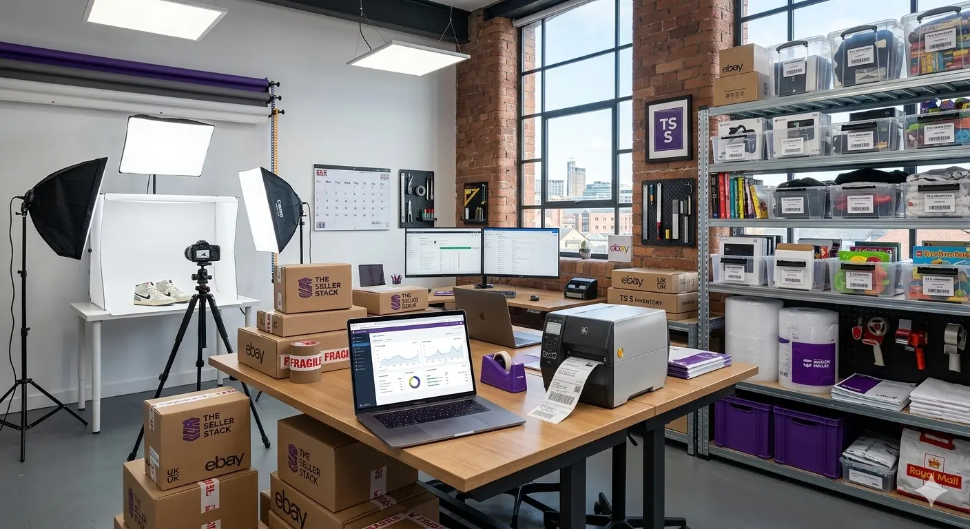 Beginner online reseller making common selling mistakes while managing eBay inventory and shipping products
