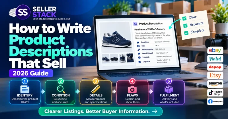 How to write product descriptions that sell using product identity, condition, measurements, flaws and fulfilment details