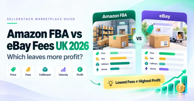 Amazon FBA vs eBay fees UK 2026 comparison covering marketplace fees, fulfilment, storage, shipping and net profit