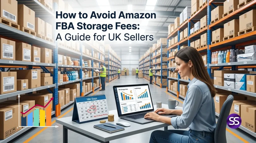 Amazon FBA storage fees guide showing warehouse storage costs, aged inventory charges and inventory management tips for UK sellers in 2026.