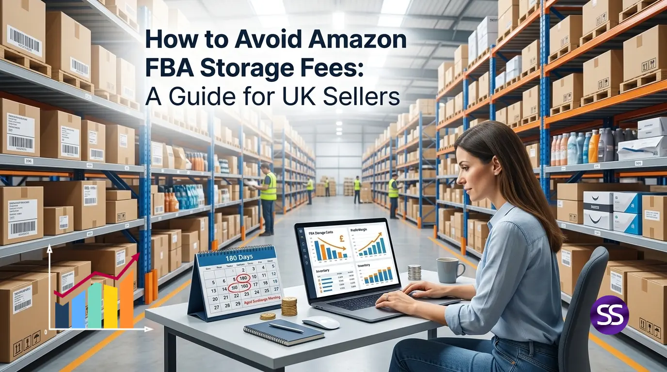 Amazon FBA storage fees guide showing warehouse storage costs, aged inventory charges and inventory management tips for UK sellers in 2026.