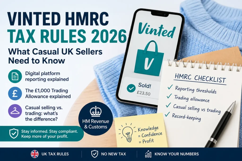 Vinted HMRC tax rules 2026 guide for casual UK sellers explaining digital platform reporting, the £1,000 Trading Allowance and casual selling vs trading.