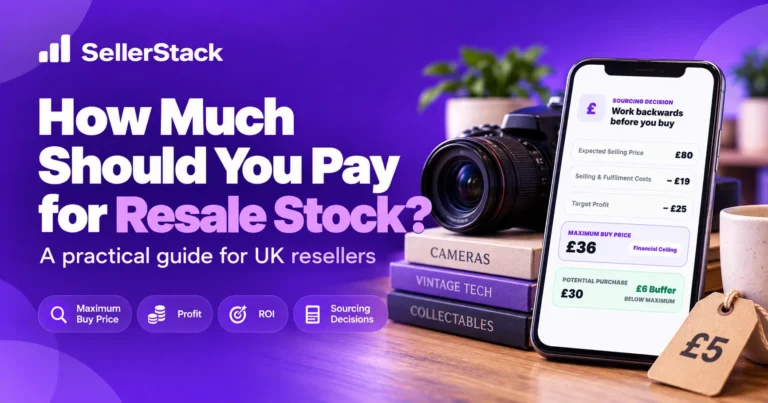 How Much Should You Pay for Resale Stock guide showing a £36 maximum buy price from an £80 expected sale