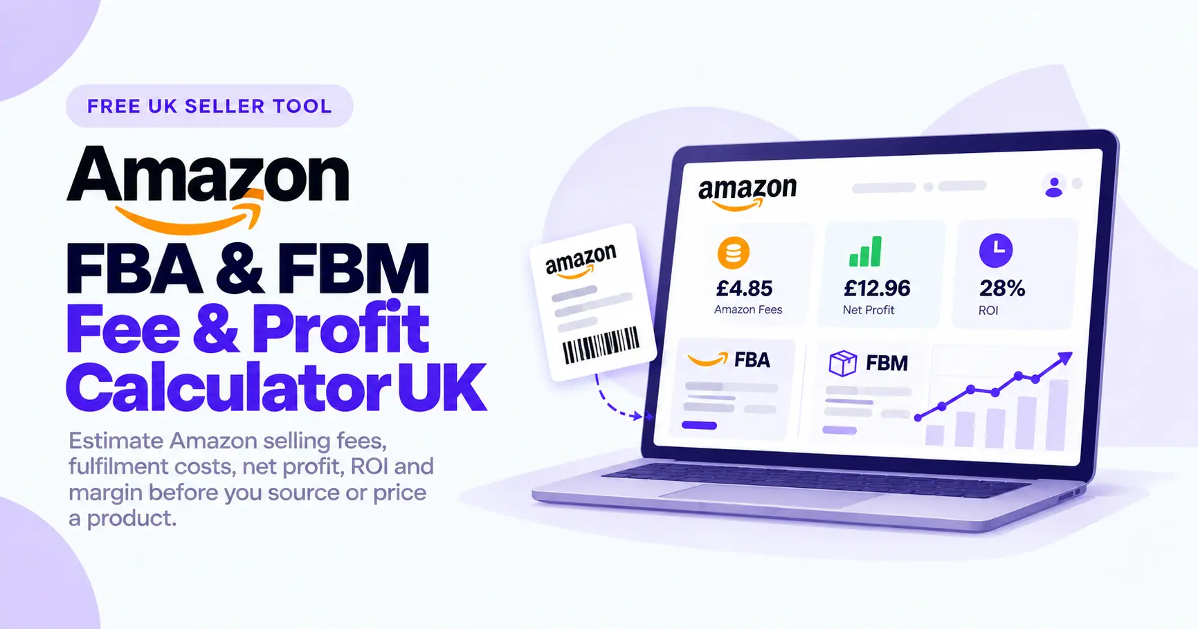 Amazon FBA and FBM fee and profit calculator UK showing estimated Amazon fees, net profit and ROI